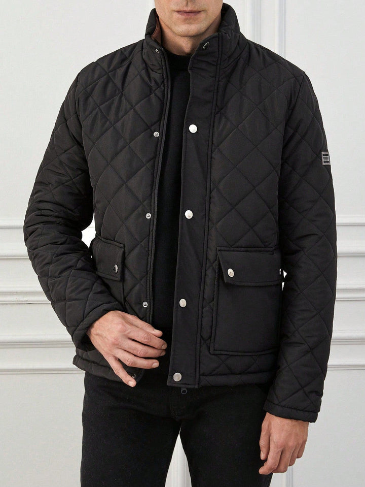 Giacca invernale da uomo trapuntata, design geometrico moderno. Stile casual e calore per ogni occasione.