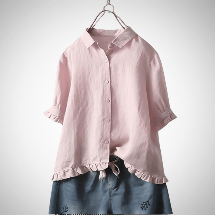 Camicia donna in cotone con bottoni, maniche corte. Indumento versatile per look casual estivi e abbigliamento comodo.