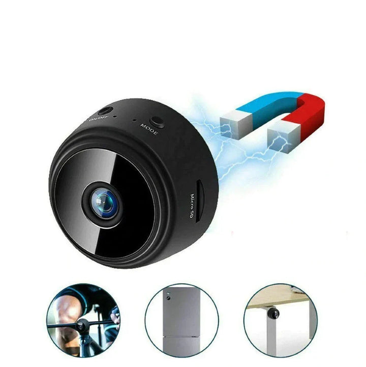 Telecamera smart wireless per esterni e interni, dotata di visione notturna chiara e notifica movimenti via app.
