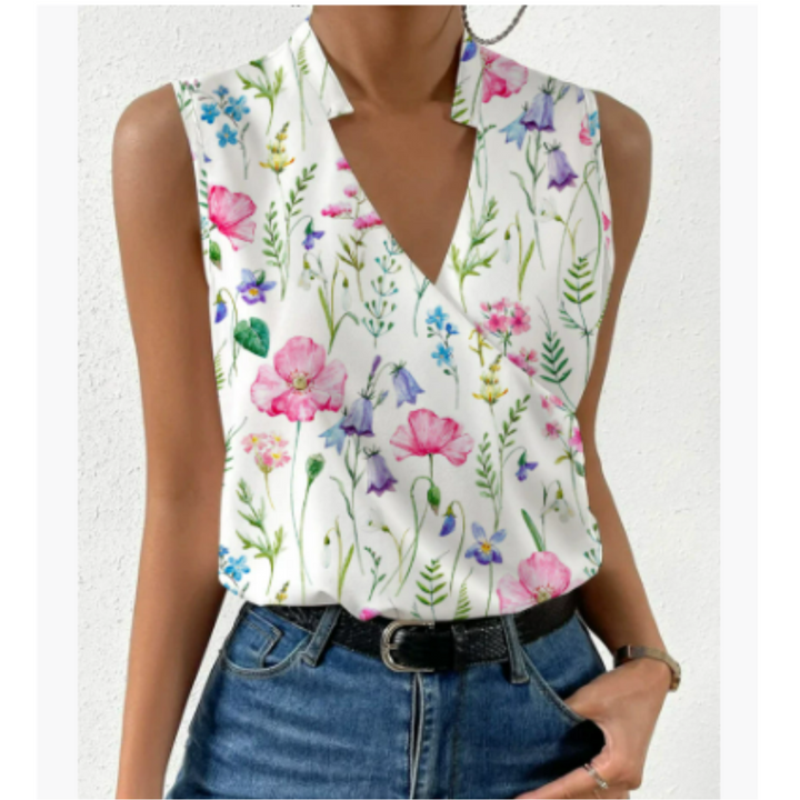 Top estivo donna minimalista con scollo a V, morbido e confortevole. Perfetto per la moda estiva e il tuo stile quotidiano.