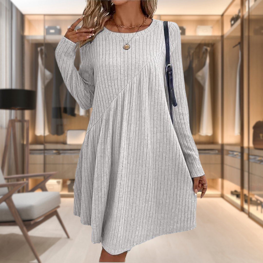 Abito lungo donna versatile, maniche lunghe, caldo e comodo per autunno/inverno, perfetto per look casual chic.