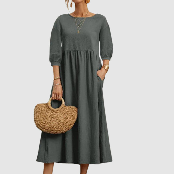Abito lungo donna elegante e casual, versatile per primavera/autunno. Tessuto soffice e moda.