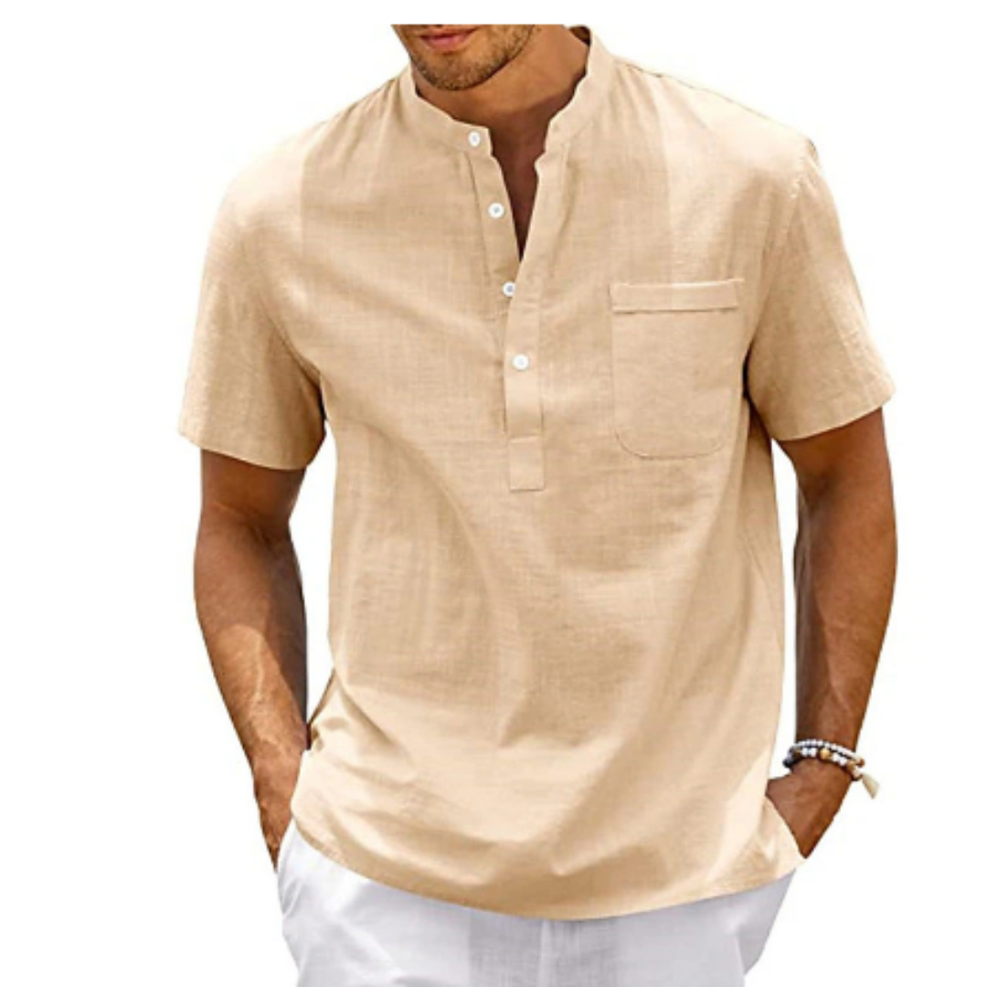 Dettaglio tessuto camicia uomo casual elegante. Qualità e comfort per abbigliamento maschile versatile, stile e durata.