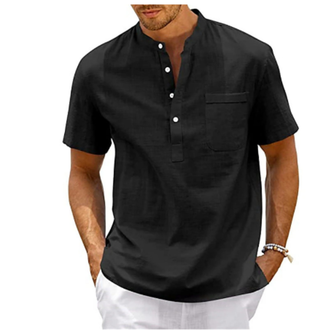 Camicia uomo casual con colletto coreana, elegante e moderna. Perfetta per uno stile maschile distintivo e versatile.