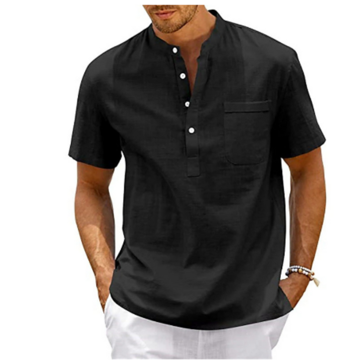 Camicia uomo casual con colletto coreana, elegante e moderna. Perfetta per uno stile maschile distintivo e versatile.