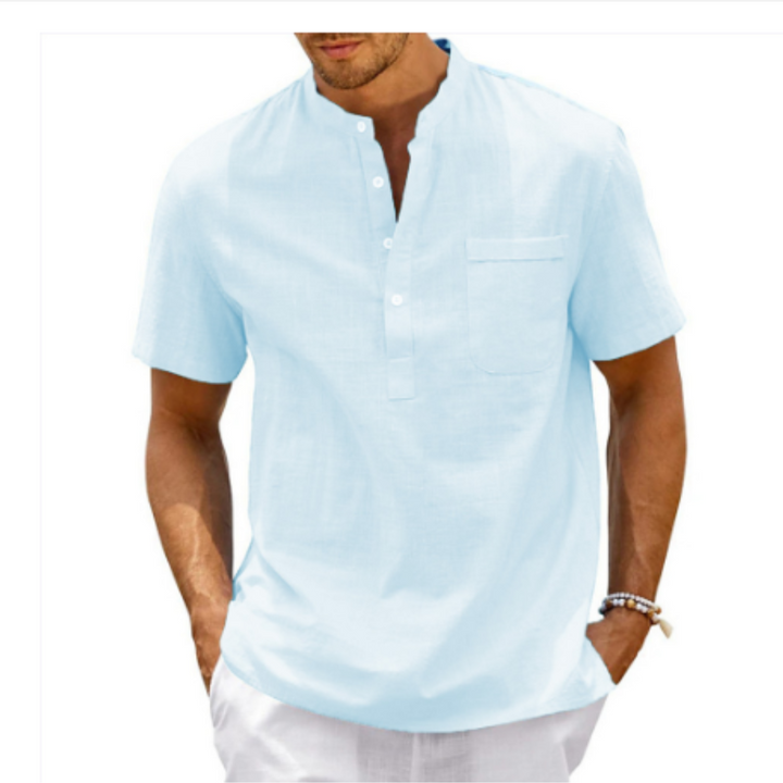 Camicia uomo casual, tessuto leggero per comfort quotidiano. Stile estivo versatile, ideale per outfit rilassati.