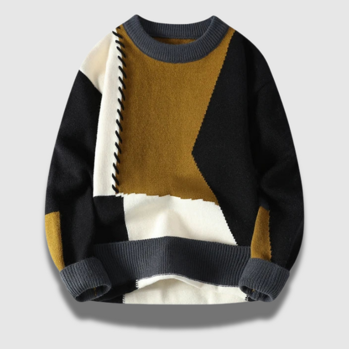 Maglia uomo con fantasia colorata e scollo rotondo. Maglione elegante dal comfort elevato per stile unico.