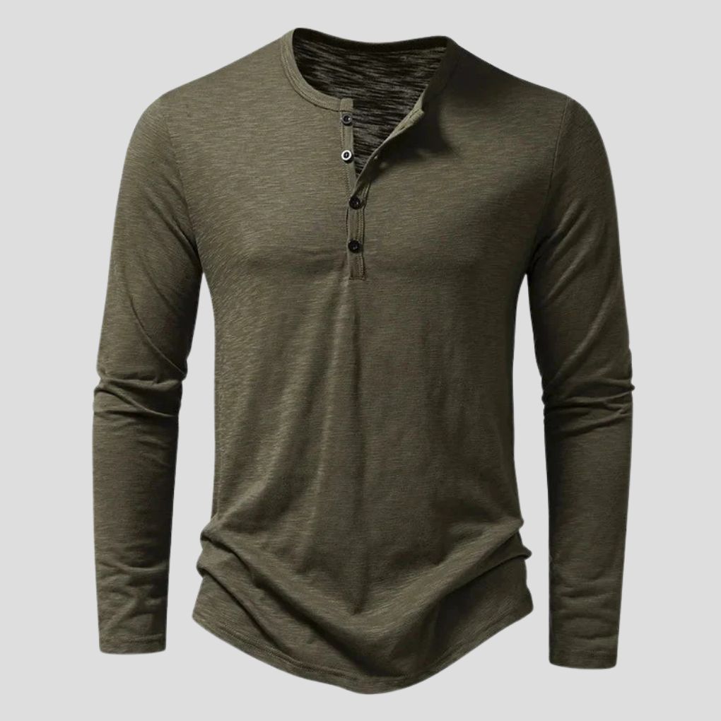 Camicia Henley da uomo a maniche lunghe, stile casual ed elegante, perfetta per ogni stagione.