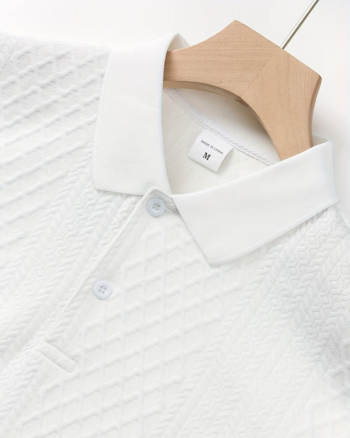 Polo uomo casual elegante jacquard, manica corta, traspirante e versatile, perfetta per il comfort estivo.
