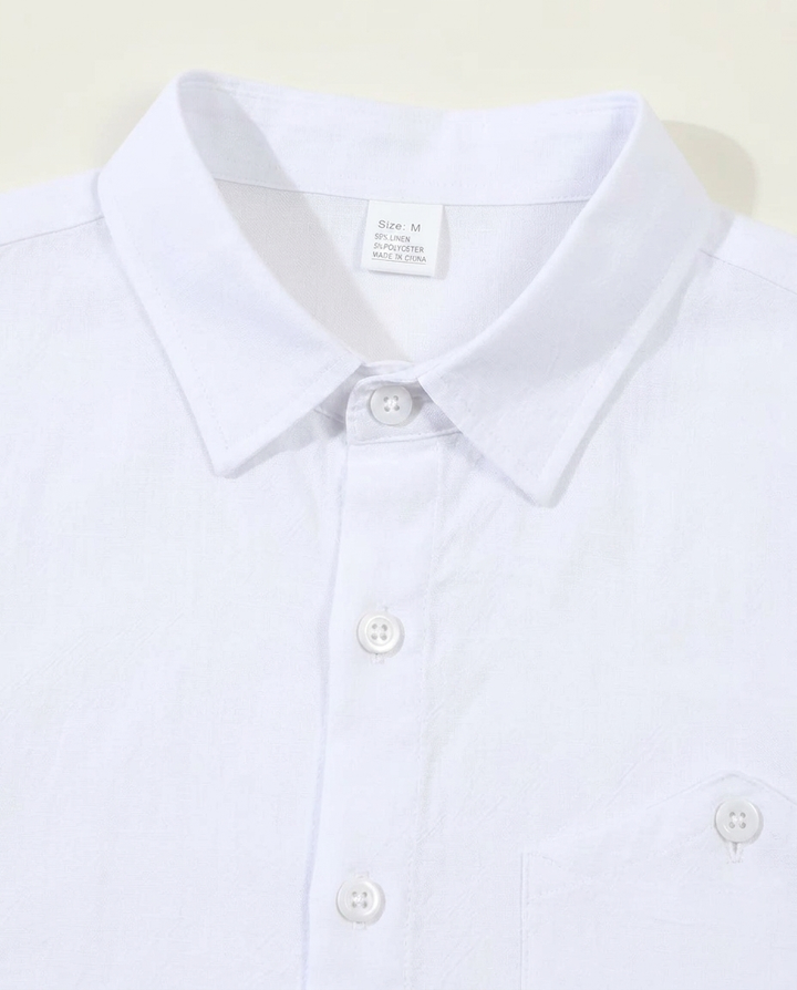 Camicia uomo in lino a manica lunga, stile vintage. Traspirante e confortevole, perfetta per look casual estivi.