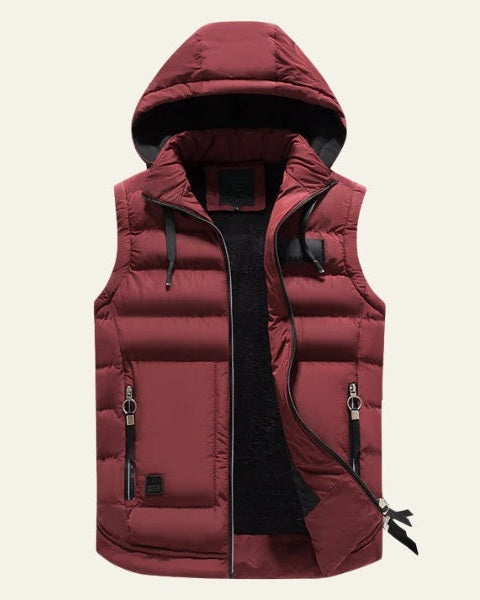 Gilet imbottito uomo verde militare, giacca senza maniche versatile. Cappuccio rimovibile, ideale per sport e casual.