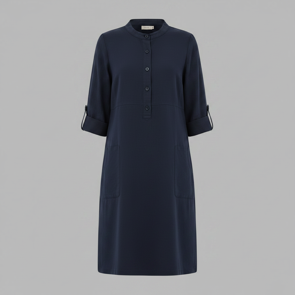 Abito midi casual da donna, perfetto per primavera/autunno, con colletto e maniche tre quarti, confortevole.