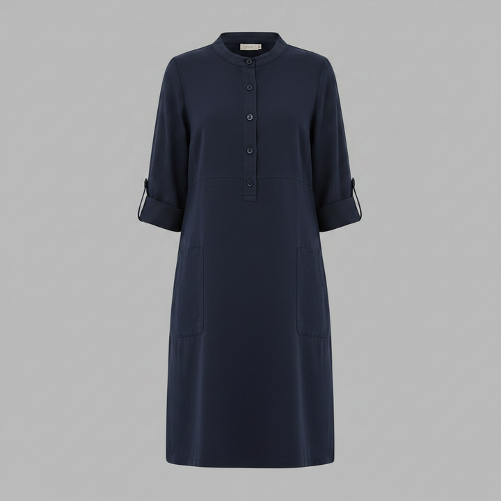 Abito midi casual da donna, perfetto per primavera/autunno, con colletto e maniche tre quarti, confortevole.