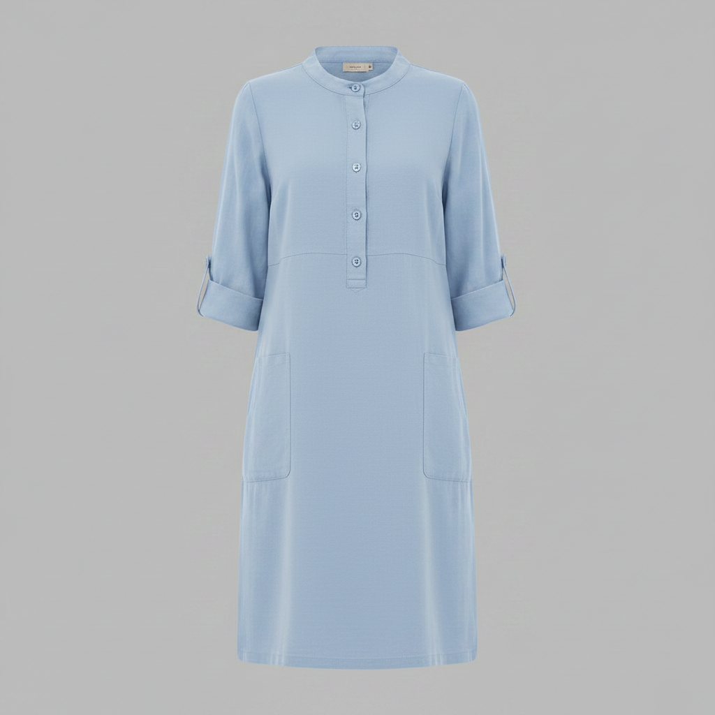 Abito midi donna casual con colletto e maniche 3/4, un capo comodo, elegante e versatile per ogni giorno.