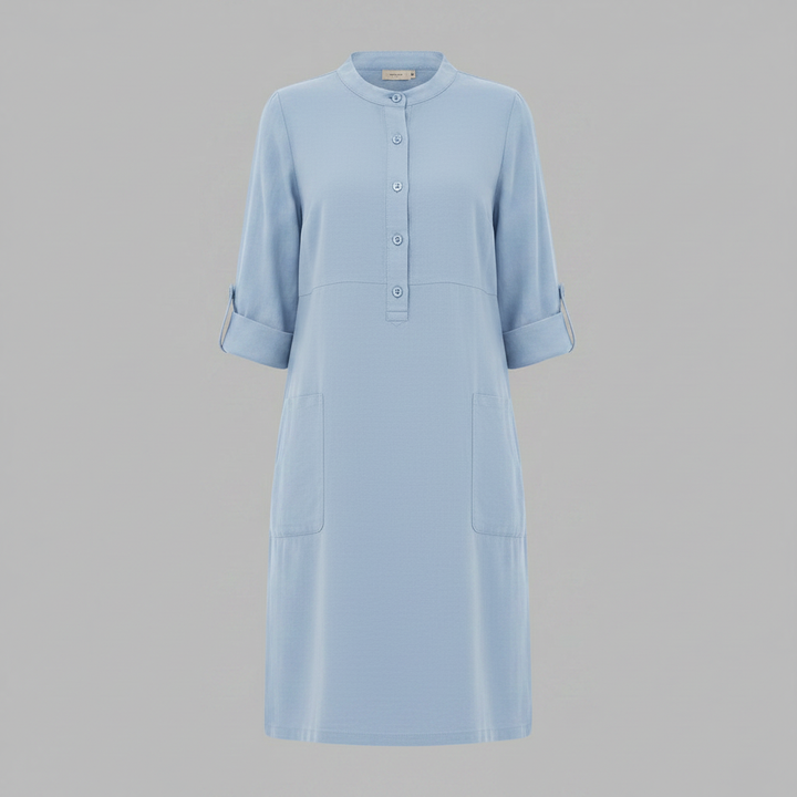 Abito midi donna casual con colletto e maniche 3/4, un capo comodo, elegante e versatile per ogni giorno.