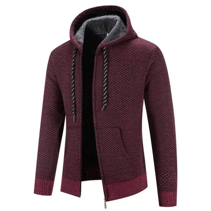 Cardigan uomo felpato con cappuccio e zip, comodo per l'inverno, stile casual e maschile.