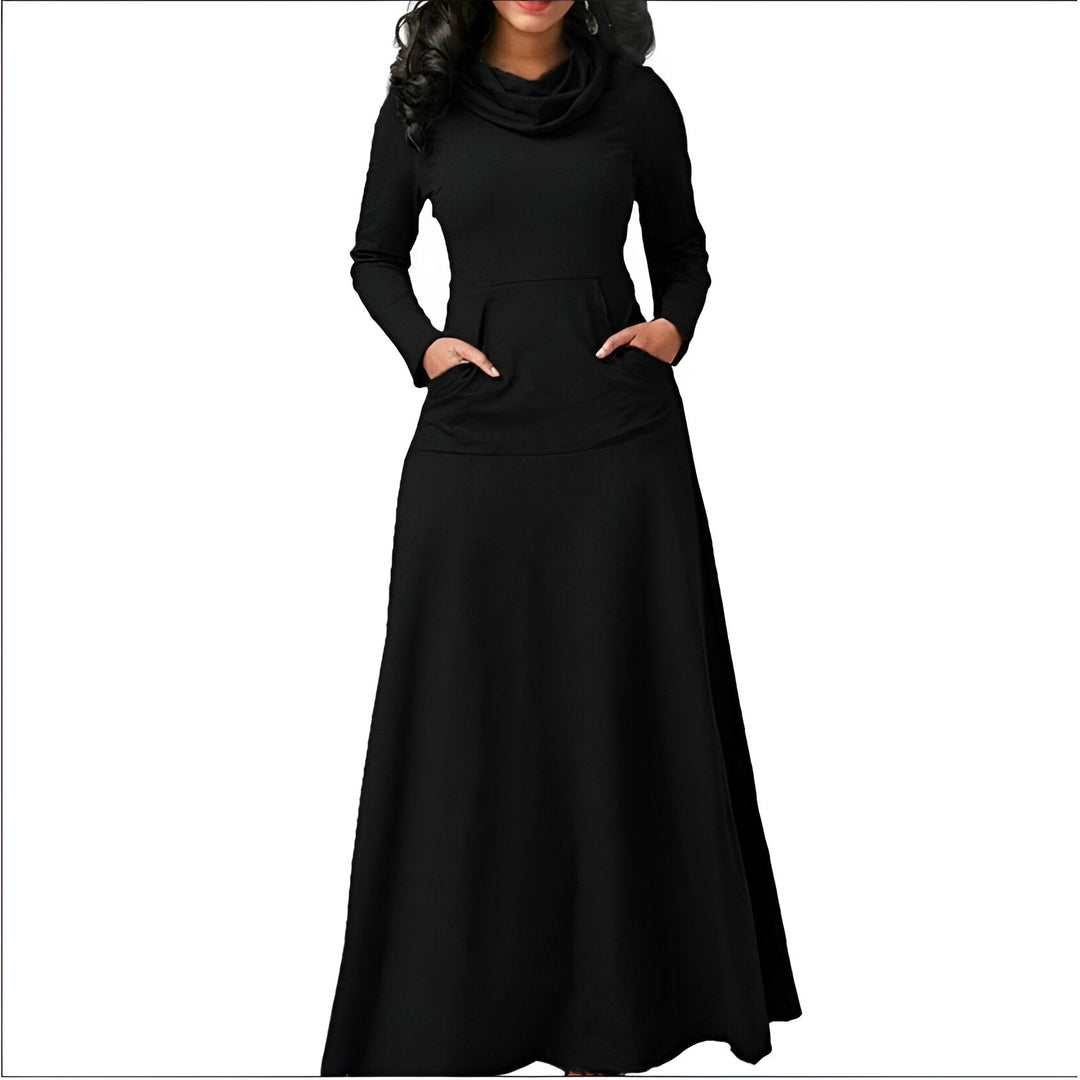 Maxi Abito donna elegante caldo con maniche lunghe, perfetto per l'autunno-inverno. Stile raffinato e confortevole.