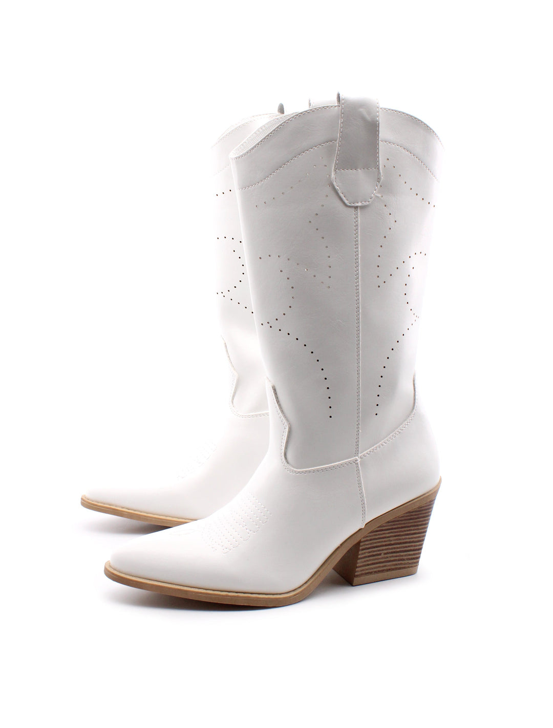 Stivali texani bianchi donna, ricami dettagliati e tacco 7cm. Calzatura western versatile ed elegante per lei.