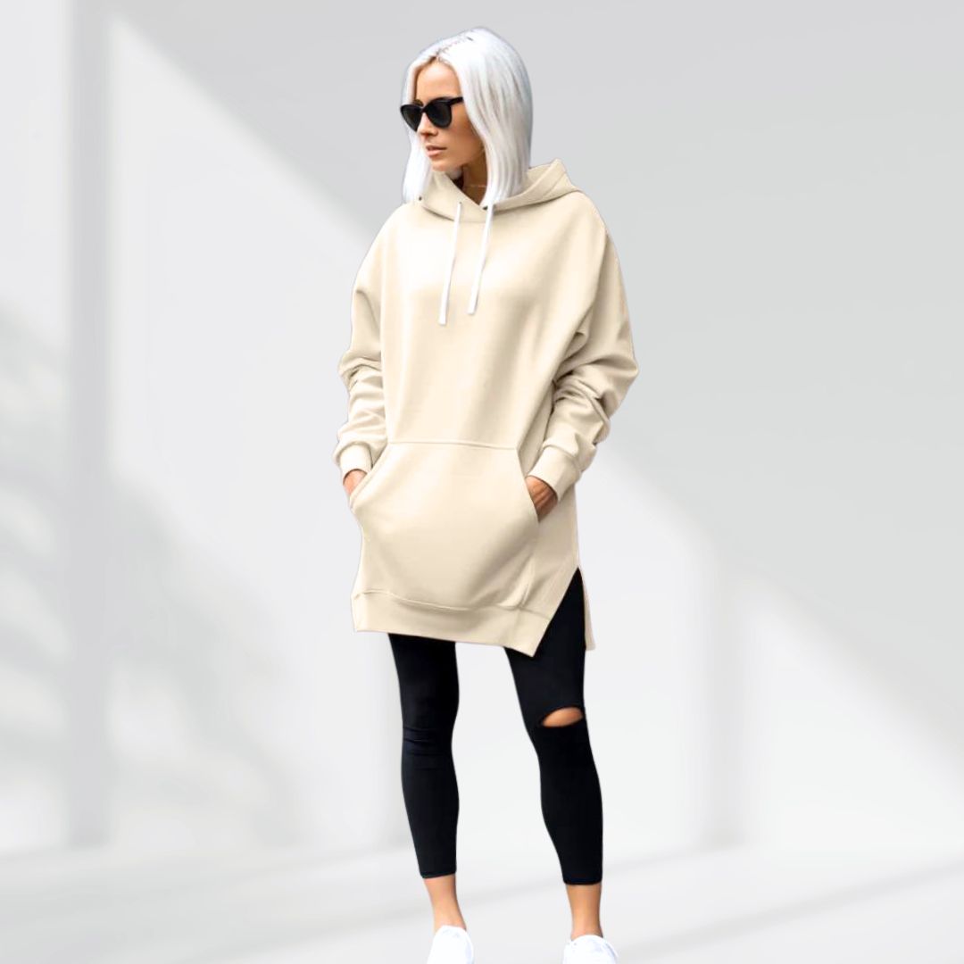 Felpa lunga da donna, vestito comodo e caldo. Perfetto per l'abbigliamento autunnale e invernale.