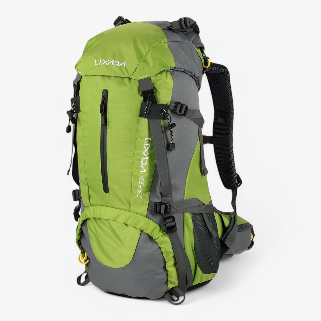 Zaino trekking donna 50L multicolore, ideale per escursioni e viaggi avventura. Confortevole e resistente.