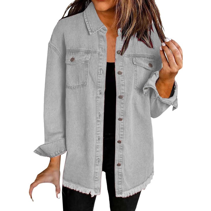 Giacca classica donna in jeans, colore blu scuro, ideale per un look casual chic.