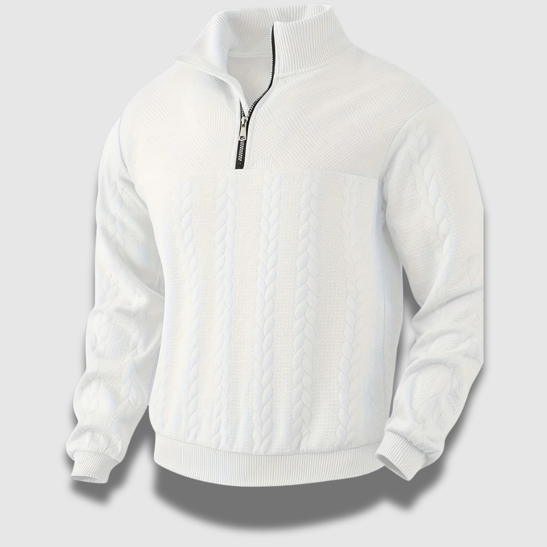 Maglia zip da uomo stile vintage, collo alto per un look maschile classico e confortevole.