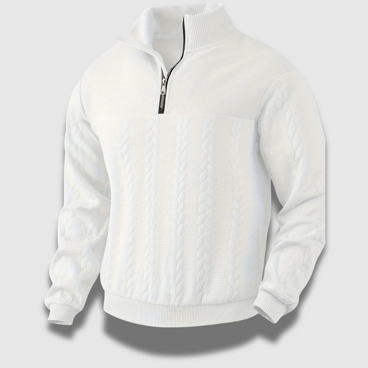 Maglia zip da uomo stile vintage, collo alto per un look maschile classico e confortevole.
