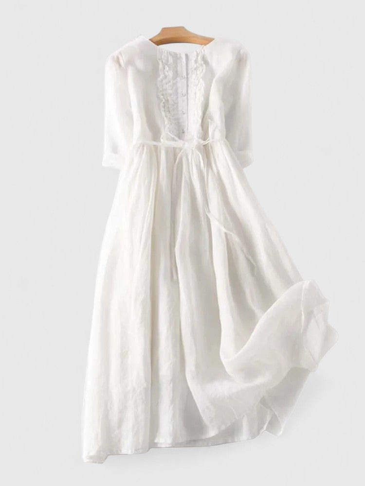 Abito midi floreale verde salvia comodo, perfetto per vacanze estive e look boho chic donna.