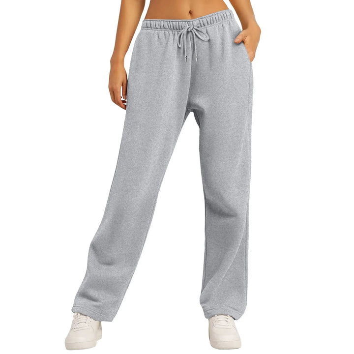 Pantaloni donna grigi a gamba dritta, stile confortevole ed elegante per l'abbigliamento femminile.