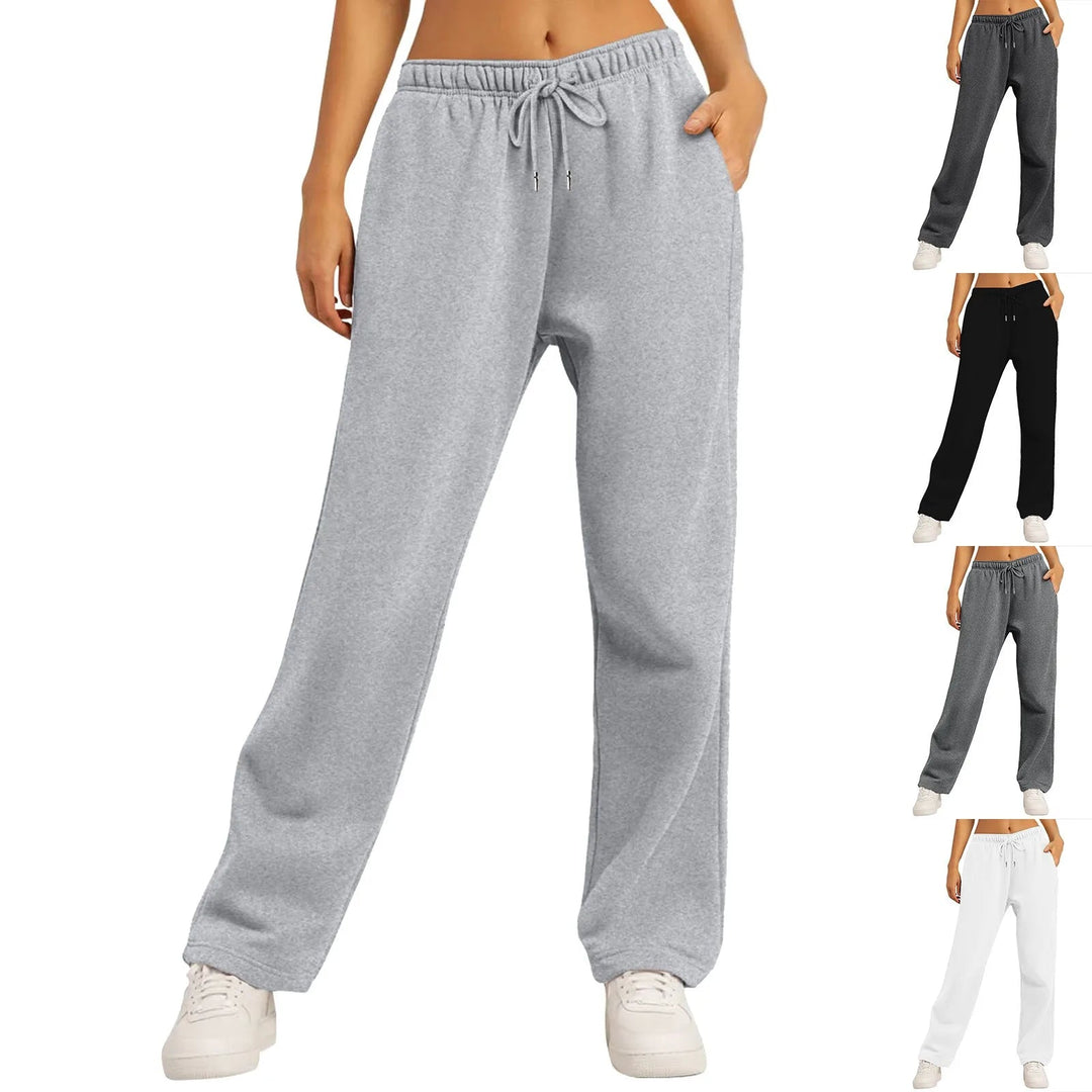 Pantaloni donna grigi a gamba dritta, confortevoli e chic, ideali per un outfit elegante da ufficio.