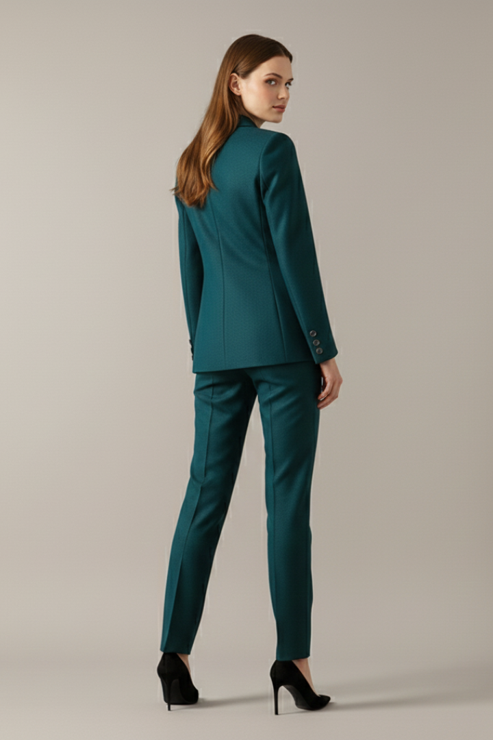 Completo blazer e pantaloni donna monopetto in blu, per un look elegante e professionale.