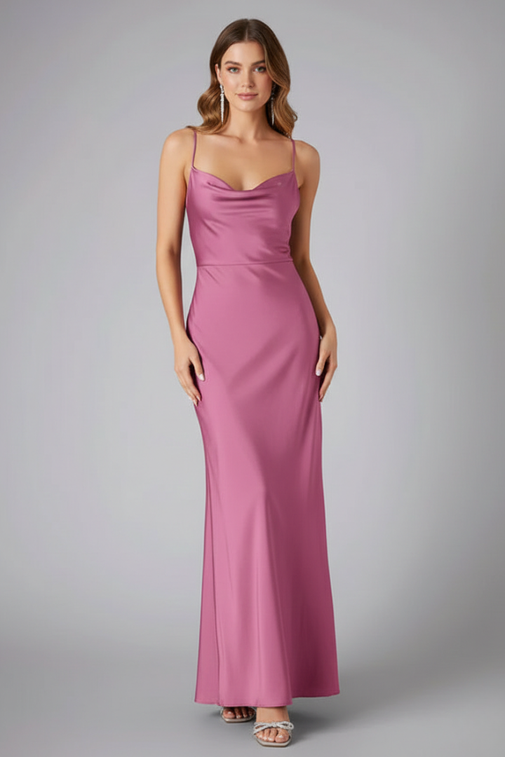 Abito lungo donna con spacco per occasioni speciali. Vestito elegante e senza maniche, per un look memorabile.