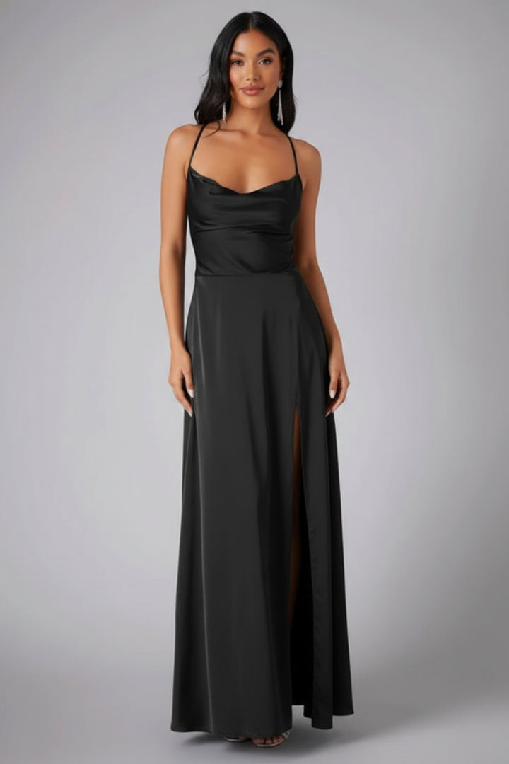 Vestito da cerimonia donna, maxi e con spacco laterale. Abito elegante senza maniche per un'eleganza sofisticata.