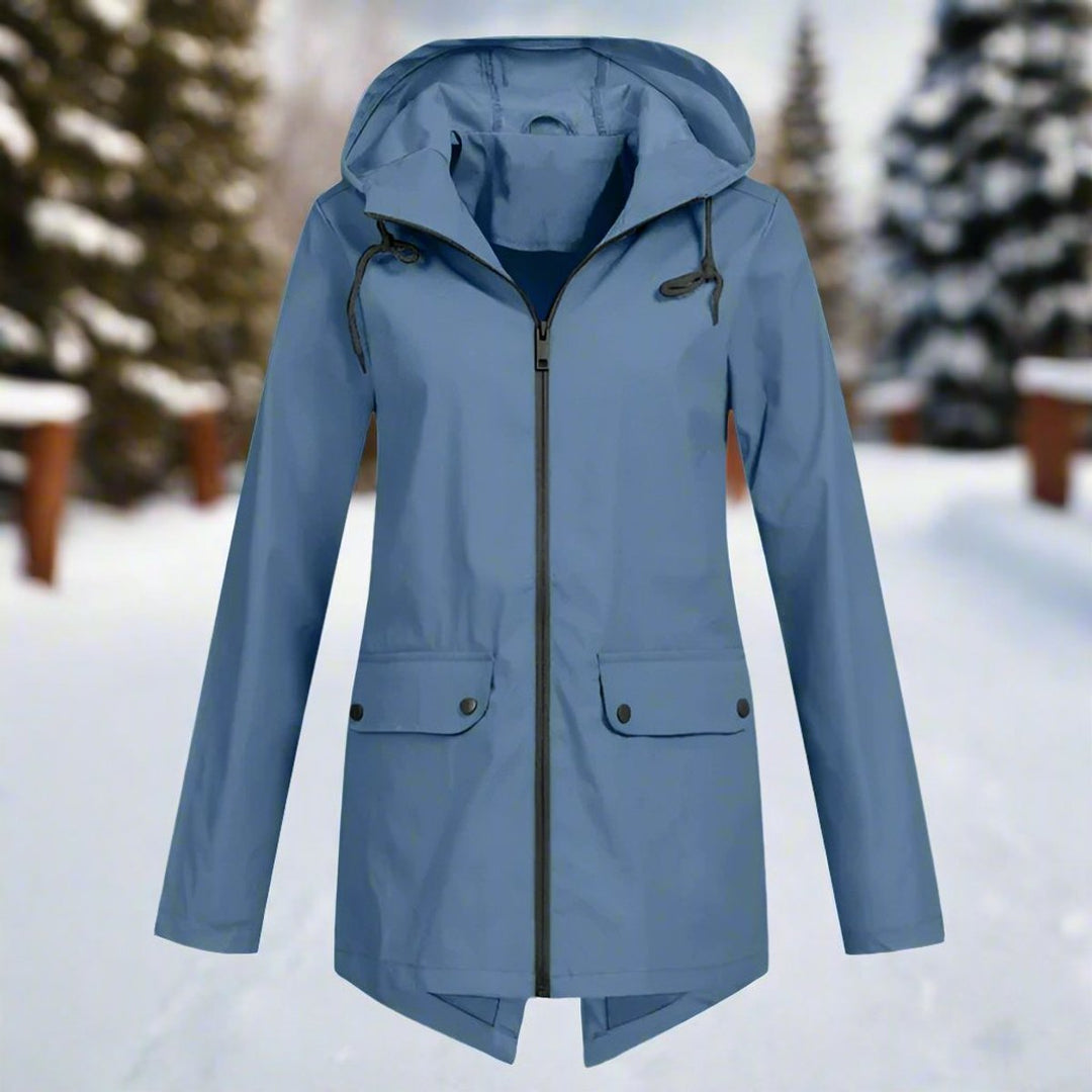 Giacca da donna per ogni stagione, con zip, cappuccio e polsini, stile casual elegante.