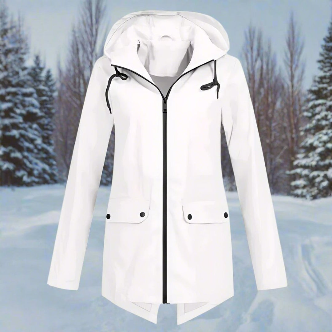 Giacca da donna con cappuccio, zip e polsini, per un comfort regolabile e look moderno.