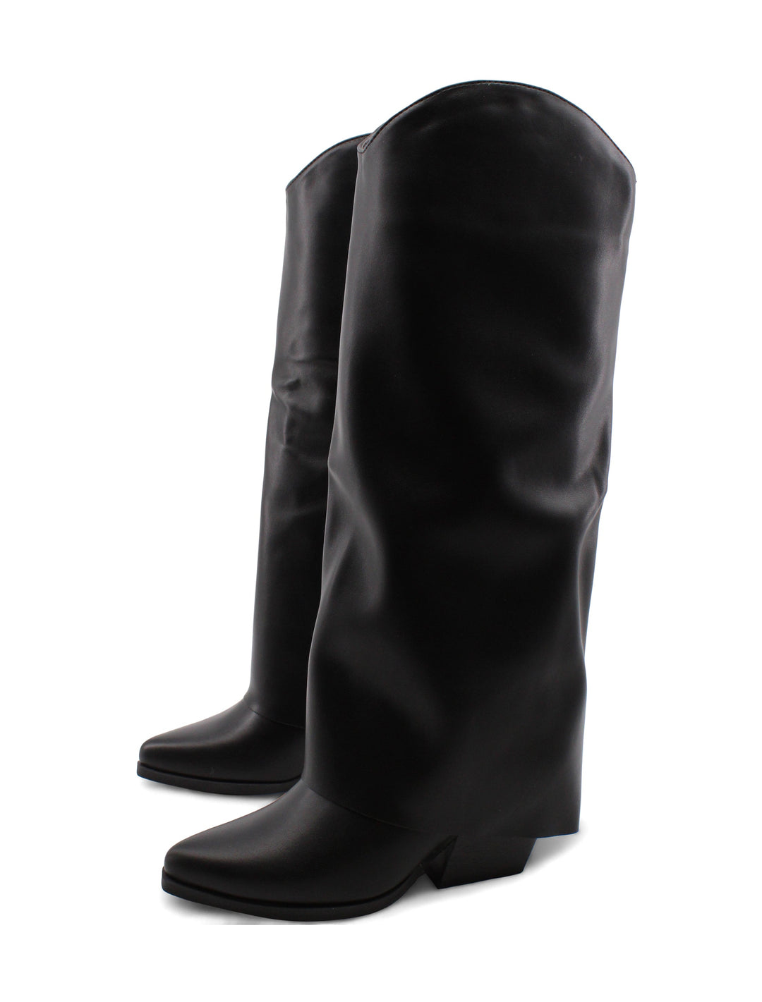 Eleganti stivali texani neri da donna, alti, con risvolto distintivo e comodo tacco 6 cm. Stile inconfondibile.