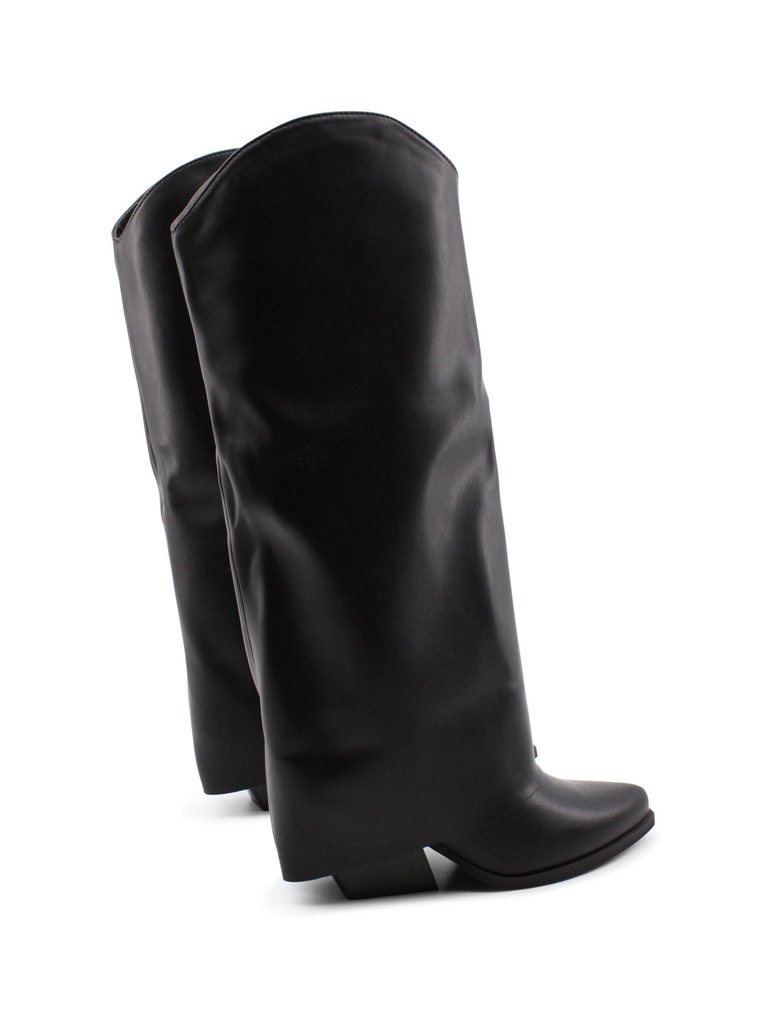 Stivali texani neri donna alti, con risvolto, tacco 6 cm. Versatili e alla moda per outfit autunnali e invernali.