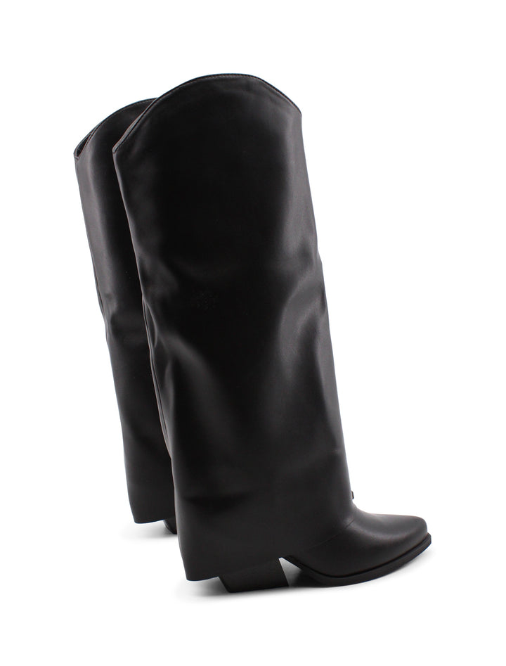 Stivali texani neri donna alti, con risvolto, tacco 6 cm. Versatili e alla moda per outfit autunnali e invernali.