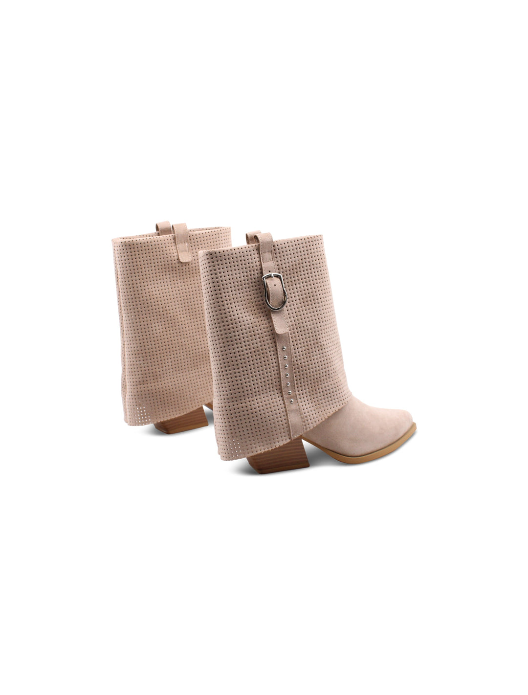 Texani donna beige con risvolto e tacco 6 cm. Stivaletti autunnali eleganti, ideali per la stagione fredda.