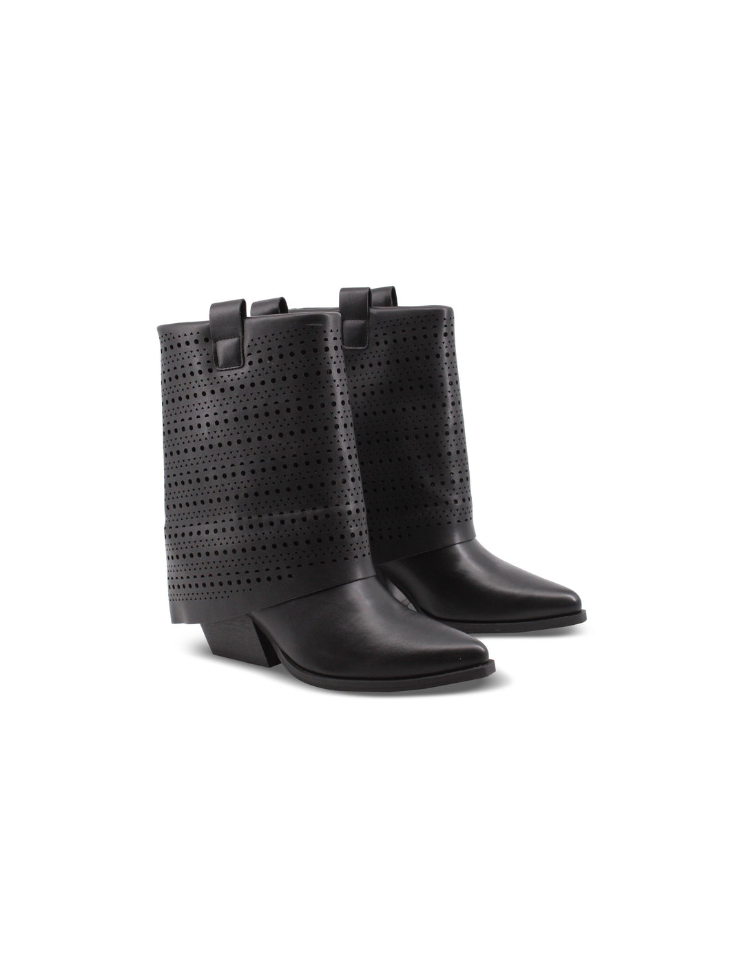 Stivali texani neri donna con risvolto e tacco 6 cm, perfetti per look moda autunno/inverno.