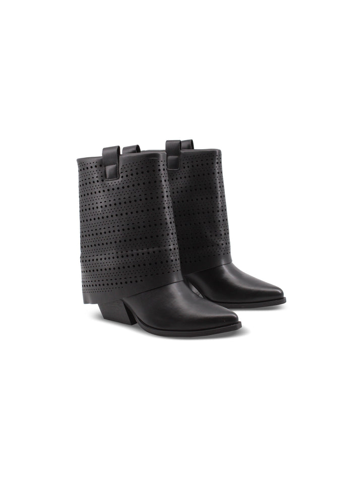 Stivali texani neri donna con risvolto e tacco 6 cm, perfetti per look moda autunno/inverno.