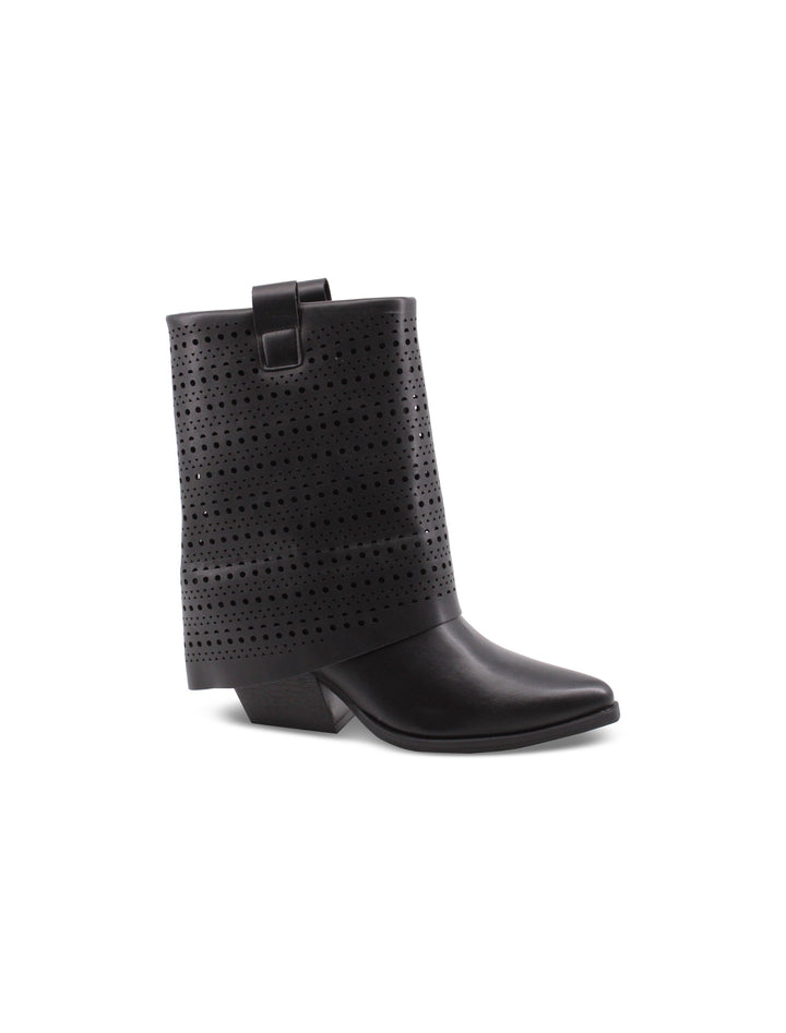 Eleganti stivali texani neri da donna con risvolto, tacco country 6 cm. Calzatura di tendenza.