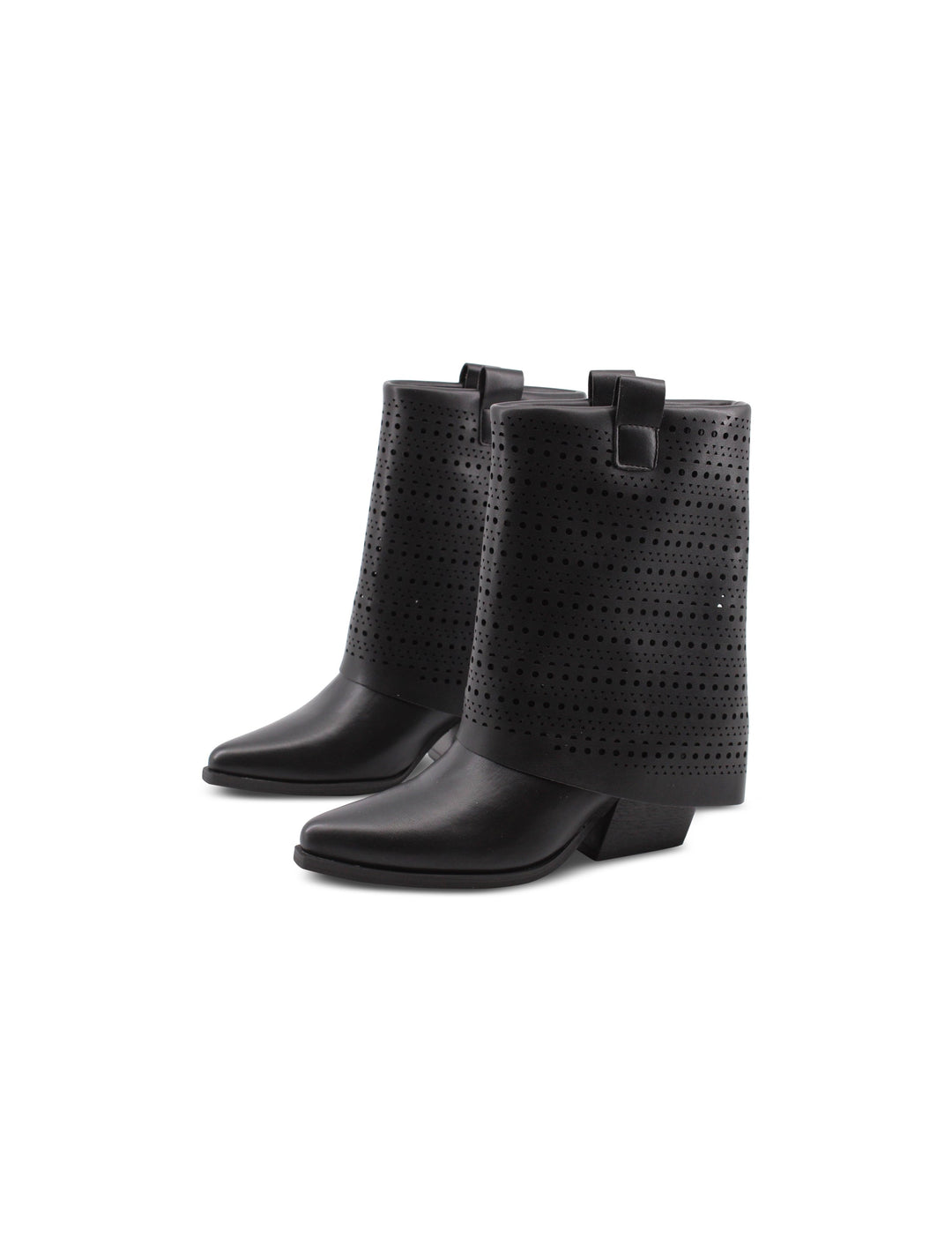 Stivali texani neri donna con risvolto e tacco 6 cm, stile unico per autunno e inverno. Calzature alla moda.