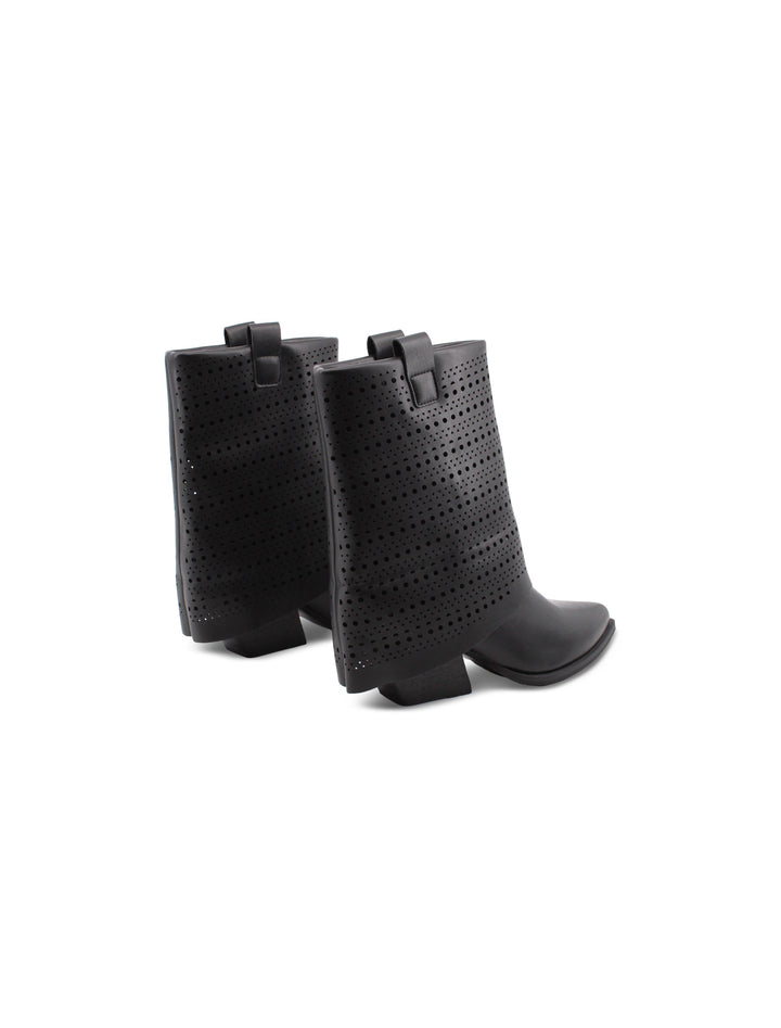 Stivali donna neri texani con risvolto e tacco 6 cm, ideali per un look country chic e versatile.
