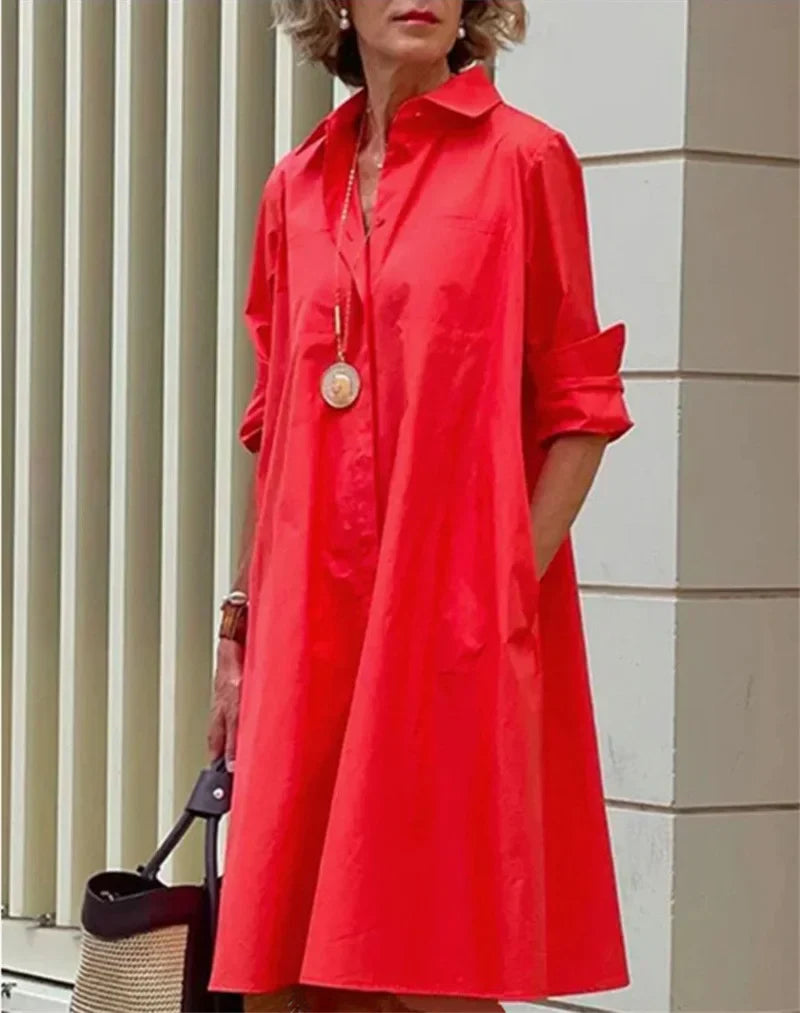 Vestito donna chemisier a pois, abito versatile ed elegante, ideale per un look femminile e casual chic.