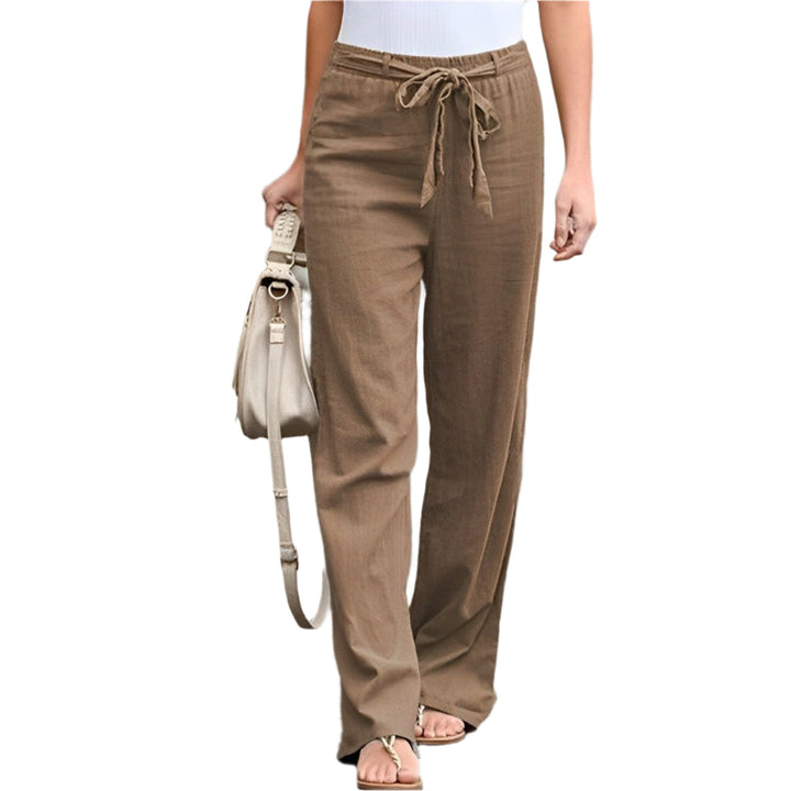 Pantaloni larghi da donna in lino, comodi e freschi. Perfetti per abbigliamento casual estivo o vacanze.