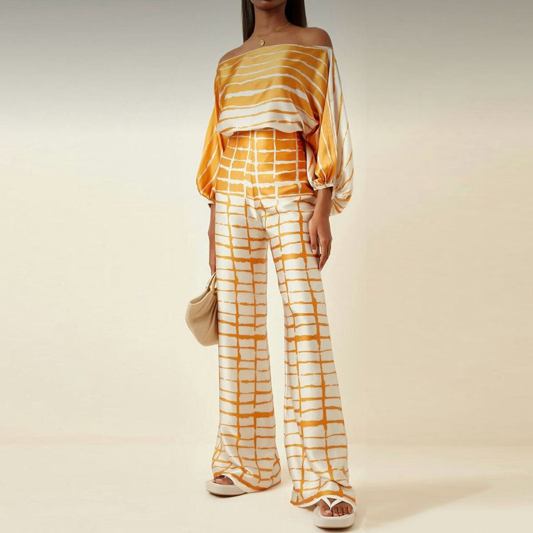 Completo donna versatile due pezzi stampato, un look chic e raffinato per ogni occasione. Abbigliamento.