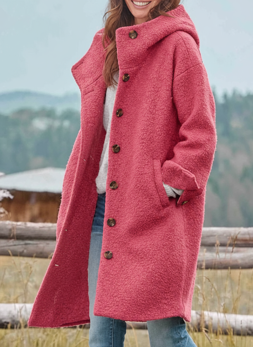 Cappotto invernale lungo da donna oversize nero, caldo e antivento, perfetto per l'inverno alla moda.