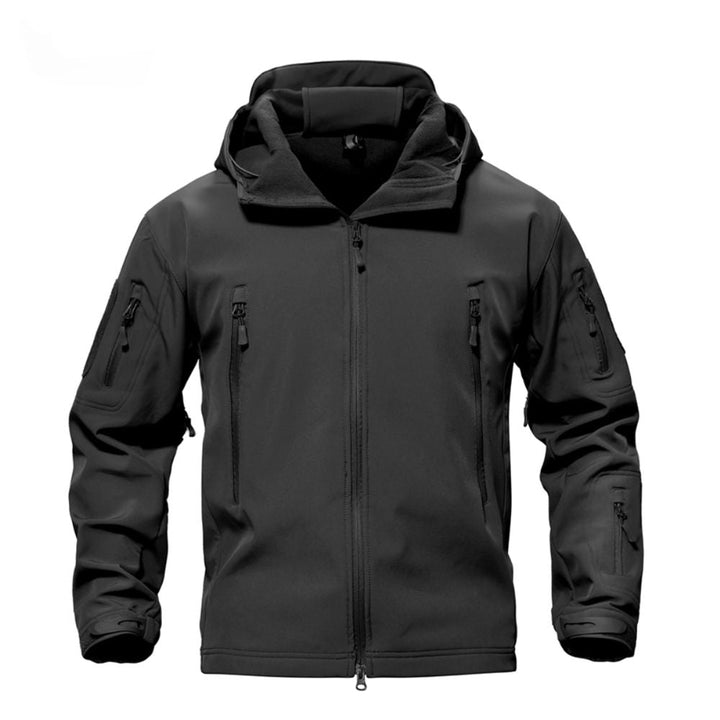 Giacca uomo impermeabile calda con cappuccio isolante e pratiche tasche zip per avventura outdoor.