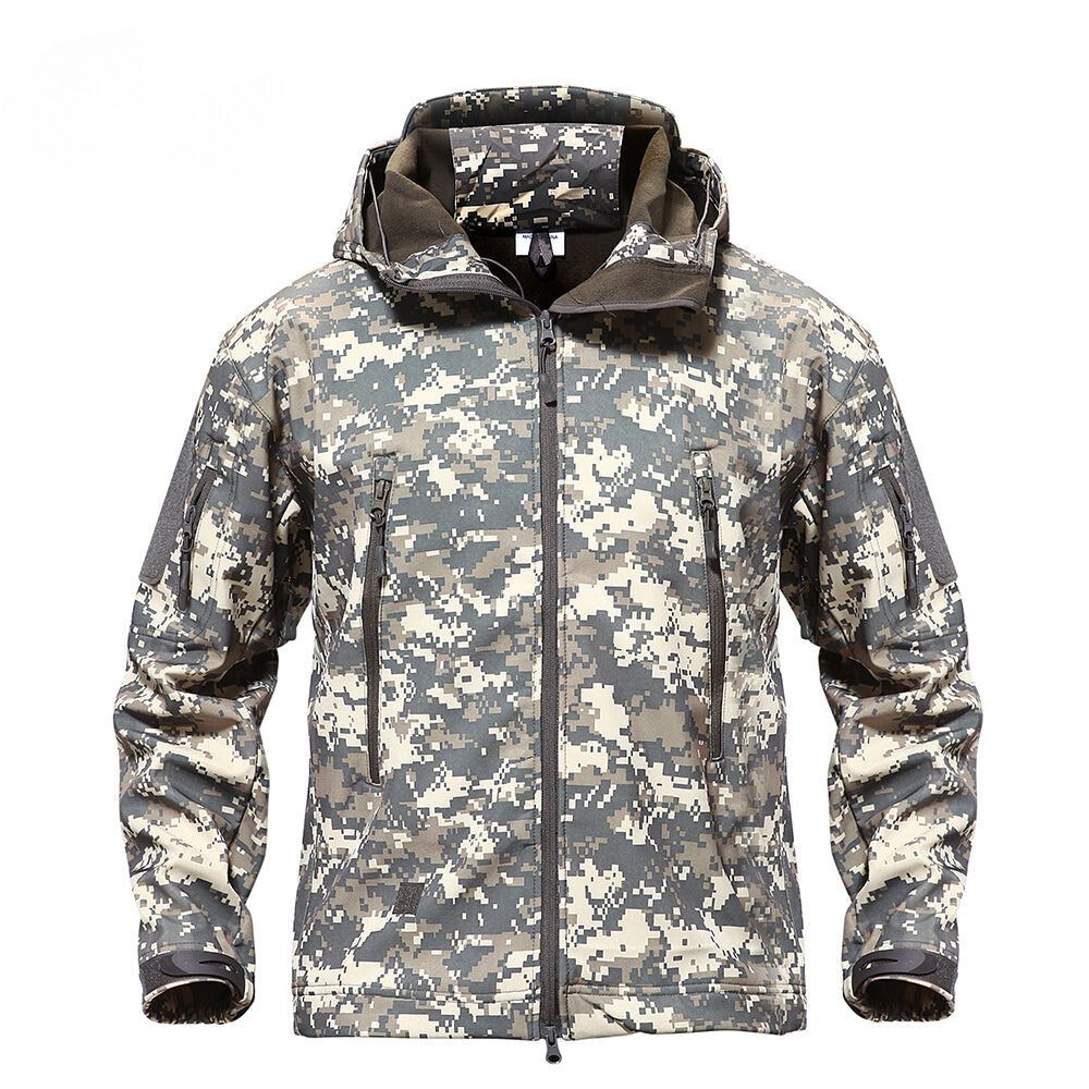 Giacca uomo calda impermeabile, con cappuccio e tasche zip, ideale per sport invernali e avventura urbana.
